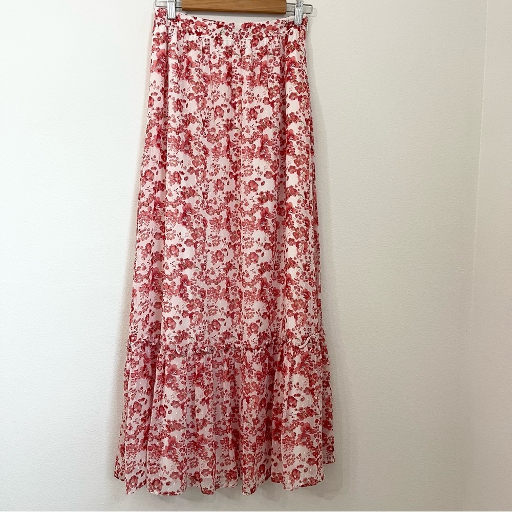 Lulus Sweetly Blooming Ivory Floral Print Tiered Maxi Skirt Size S - Picture 3 of 11